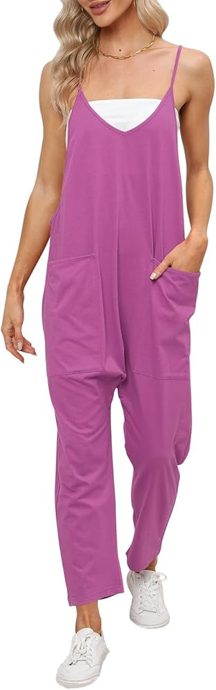 DEEP SELF Women's Loose Casual V Neck Sleeveless Jumpsuits Adjustable Spaghetti Straps Harem Long... | Amazon (US)