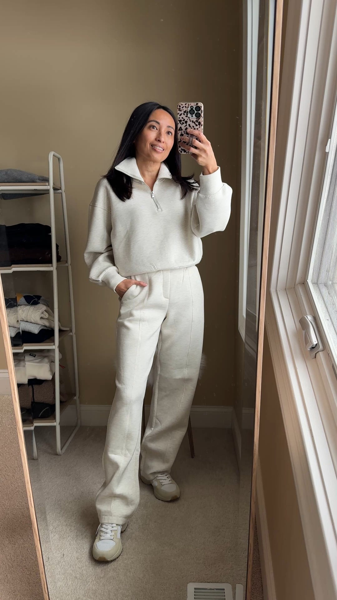 Athleisure outfit. Travel outfit. 
My favorite alternative to spanx airessentials sets. Similar bouncy material, nice styling, and good quality for the price. On sale 50% off if you have a gap brand card with code FIFTY  
Zip-up pullover true to size. 
Pants with trouser details true to size. In regular length at about 5’4. Could wear petite length with flats too. 

#LTKTravel #LTKootd #LTKOver40