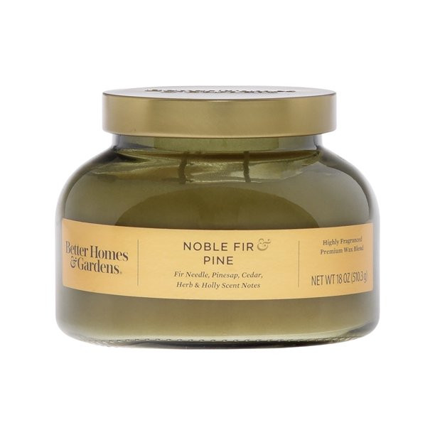 Better Homes & Gardens 18oz Noble Fir & Pine Scented 2-Wick Shiny Bell Jar Candle - Walmart.com | Walmart (US)