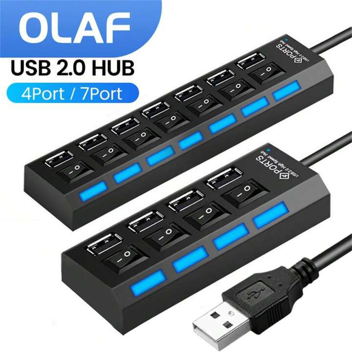 Olaf 1pc 7/4-Port LED USB Hub Splitter With Independent Switch | SHEIN