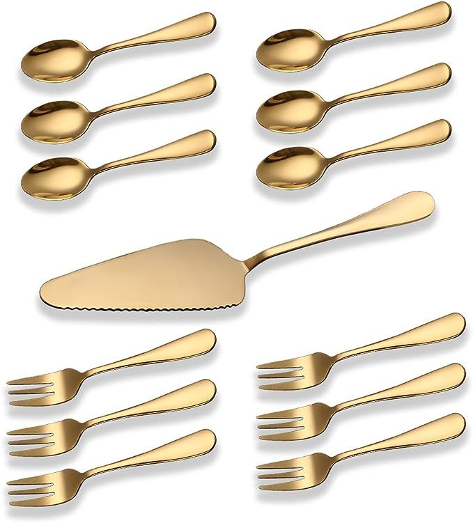 Gold Cake Serving Set, Berglander Stainless Steel Titanium Gold Plating Cake Server, Cake Fork, D... | Amazon (US)