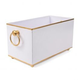 White Color Block Rectangular Cachepot With Gold Trim | The Well Appointed House, LLC