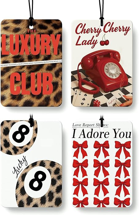 Trendy Coquette Red Bow Leopard Print Car Air Freshener 4 Pcs, Fashion Cheetah Lucky 8 Ball Hangi... | Amazon (US)