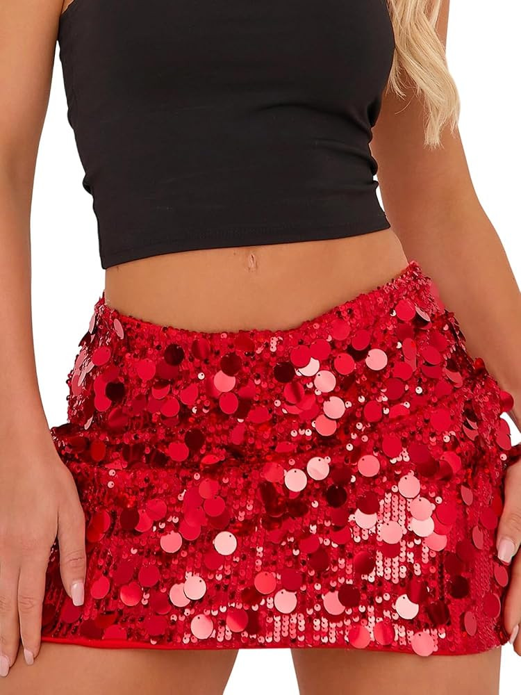Sequin Skirt for Women Sparkle Beaded Mini Skirt Night Out Party Club Sparkly Skirts Glitter Skir... | Amazon (US)