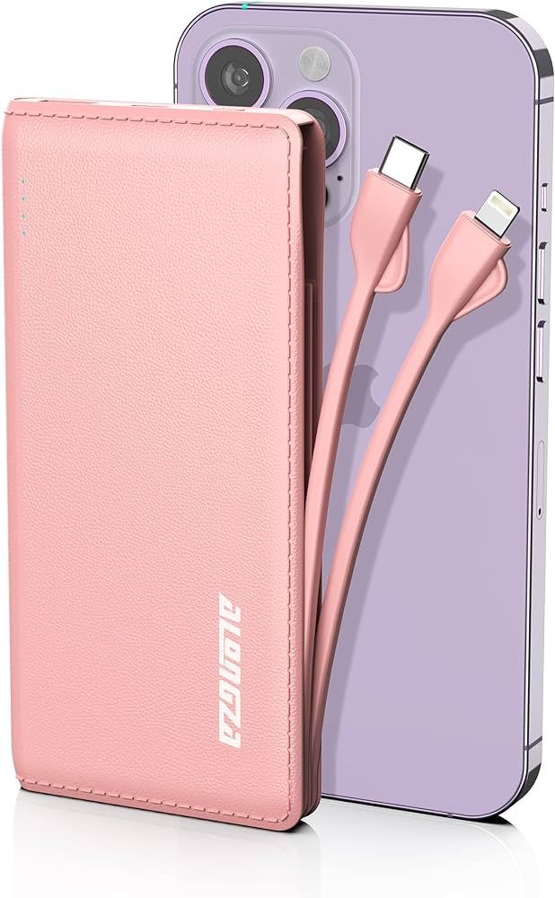 Alongza Portable Phone Charger with Built in Cables 10000mAh Slim Power Bank with Attached Cords ... | Amazon (US)