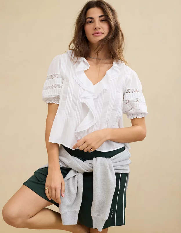 Aerie Short Sleeve Ruffle Blouse | Aerie