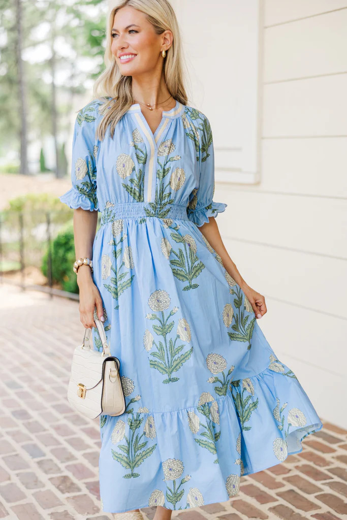 Come Back Periwinkle Medallion Midi Dress | The Mint Julep Boutique