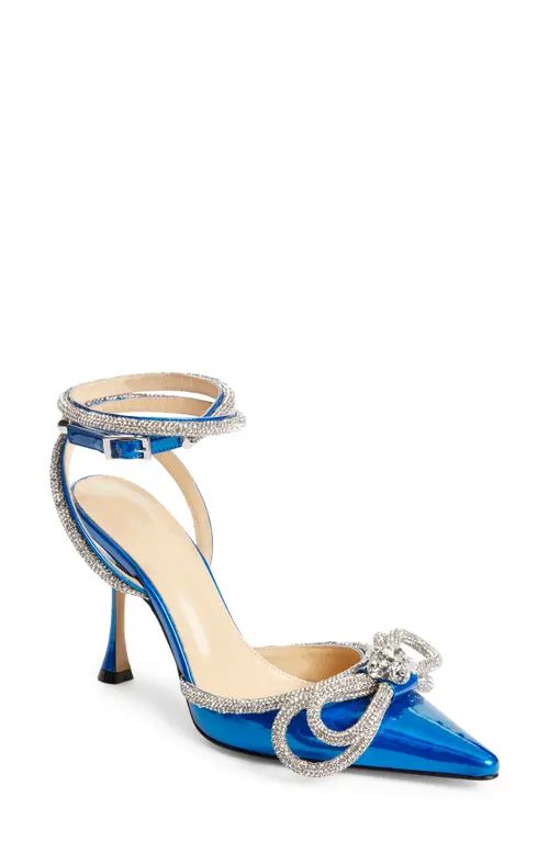 Mach & Mach Crystal Double Bow Pointed Toe Pump in Blue at Nordstrom, Size 8Us | Nordstrom