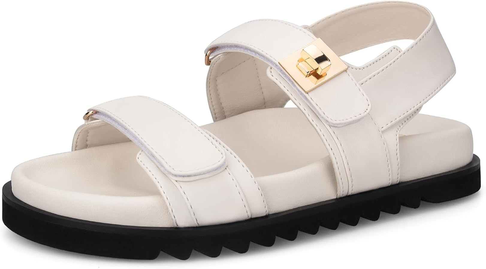 Women's Flat Platform Sandals Adjustable Double Strap Slip on Leather Open Toe Footbed Sandals | Amazon (US)