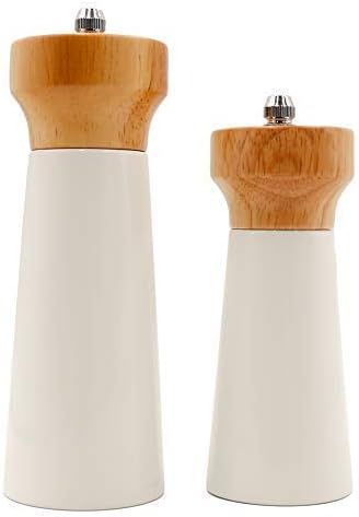 White Salt Grinder Wooden Pepper Salt Grinder Set Pepper Mill Salt & Pepper Shakers - Stainless C... | Amazon (US)