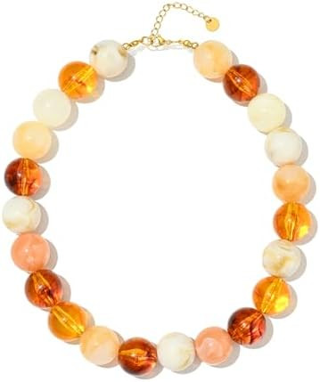 Colorful Chunky Beaded Necklaces for Women Trendy Large Bead Statement Necklace Boho Resin Bead C... | Amazon (US)