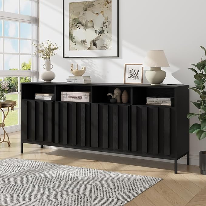 COCO DESIGN 70" Large Storage Buffet Sideboard with Power Outlet, Fluted Panel Doors & Adjustable... | Amazon (US)