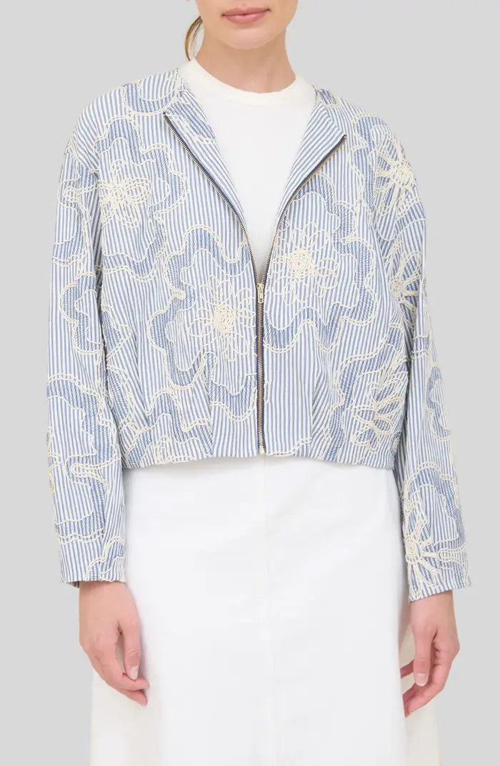 Embroidered Detail Stripe Bomber Jacket | Nordstrom
