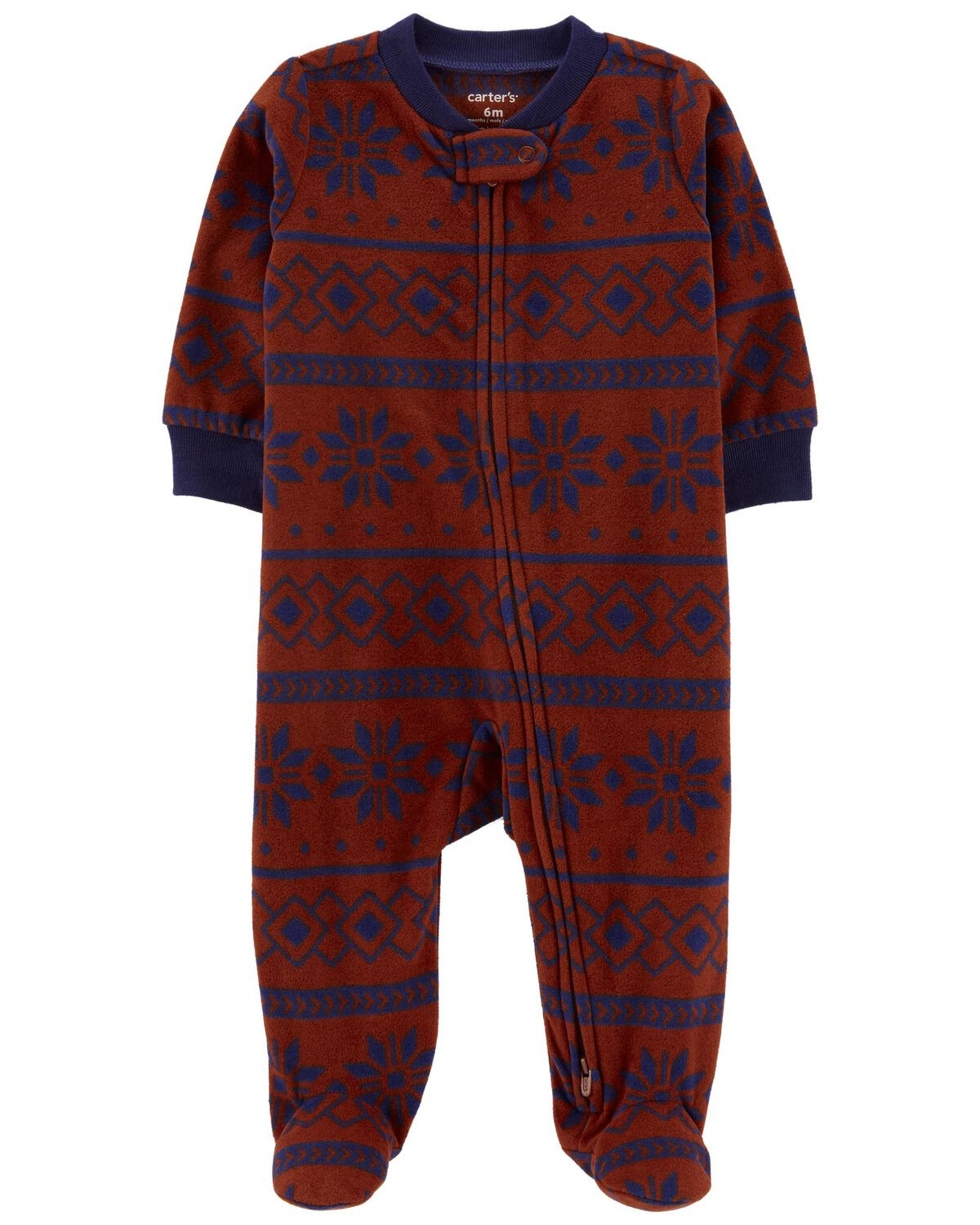 Navy/Red Baby Aztec Print 2-Way Zip Fleece Sleep & Play Pajamas | carters.com | Carter's