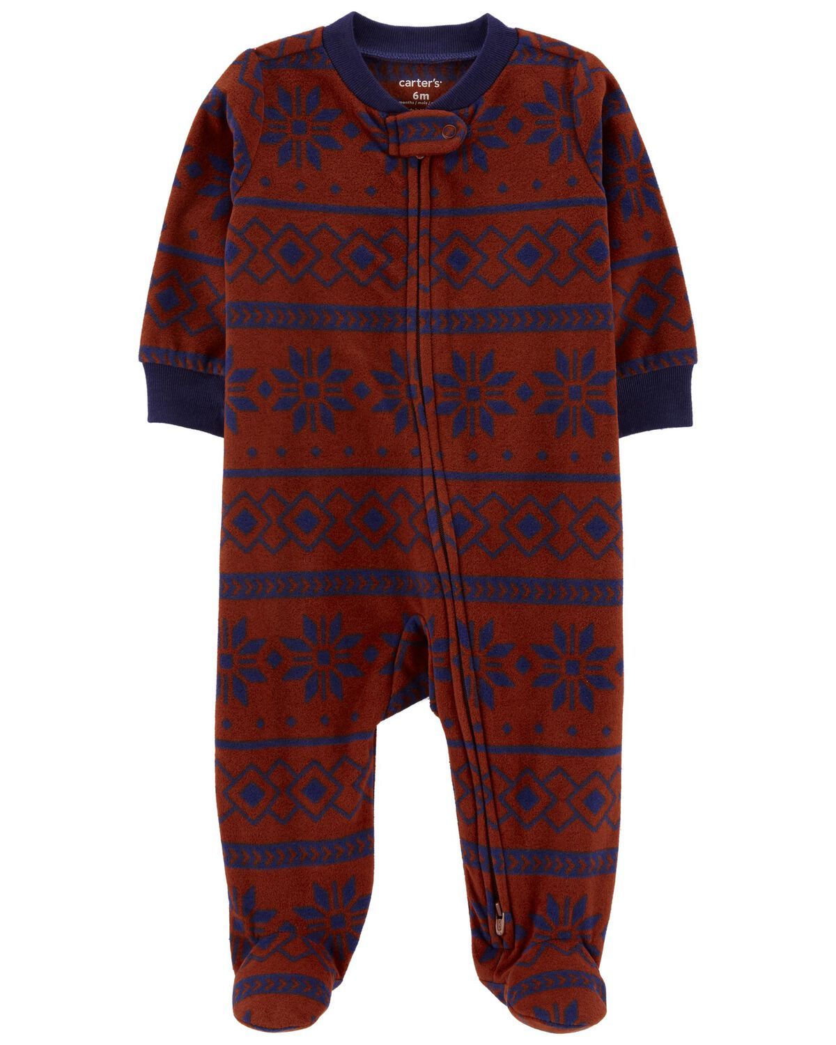 Navy/Red Baby Aztec Print 2-Way Zip Fleece Sleep & Play Pajamas | carters.com | Carter's