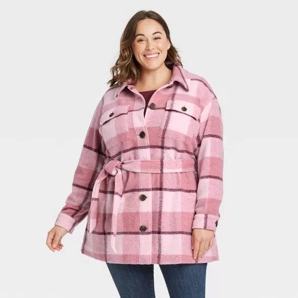 Women's Plus Size Plaid Shirt Shacket - Ava & Viv™ | Target