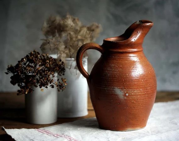 Large Antique French Cider Pitcher Yellow Ochre Rustic Primitive Jug Vintage Utensil Holder | Etsy (US)