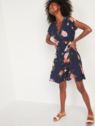 Waist-Defined Tie-Belt Wrap Dress for Women | Old Navy (US)