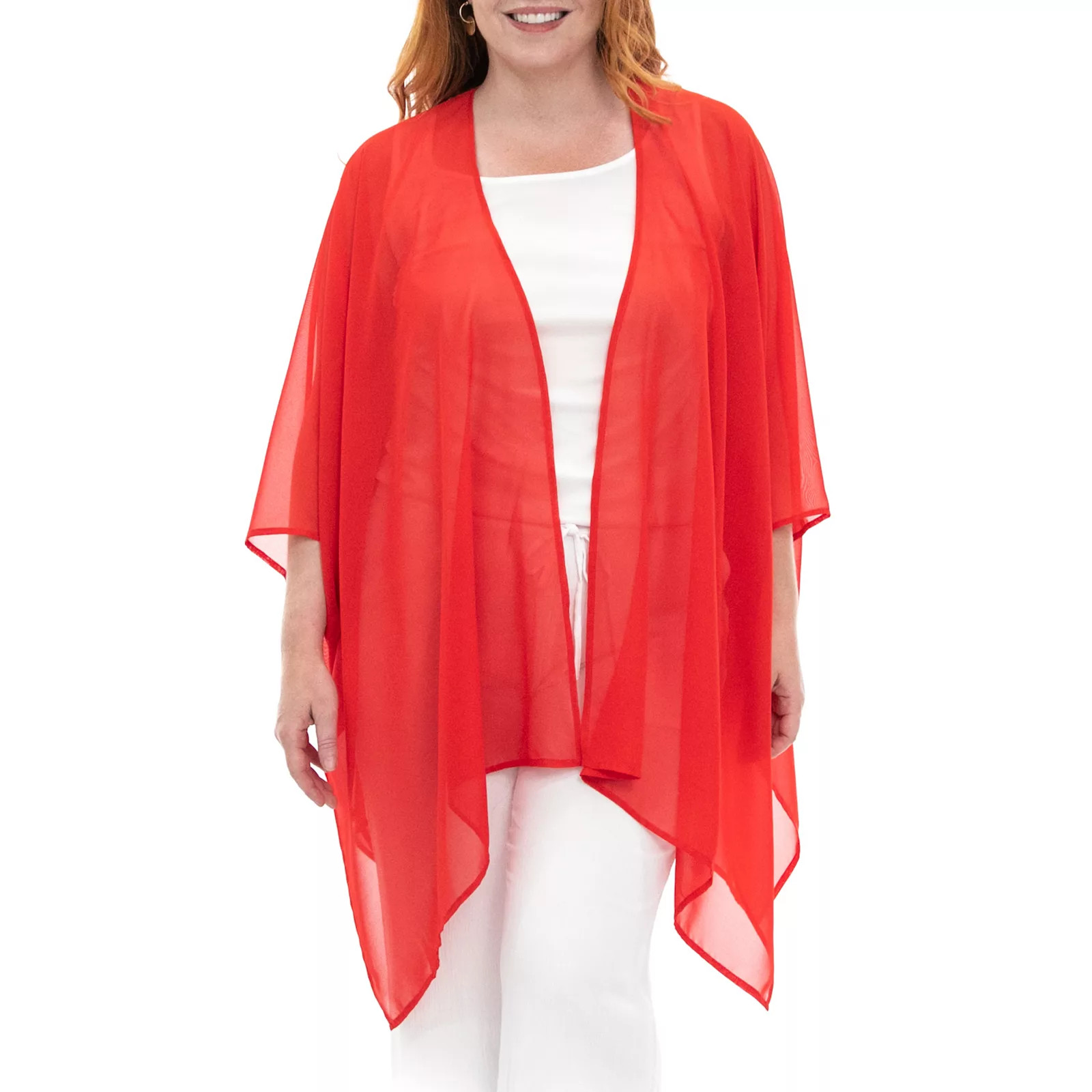 Women's Nina Leonard Floral Open-Front Kimono, Med Red | Kohl's