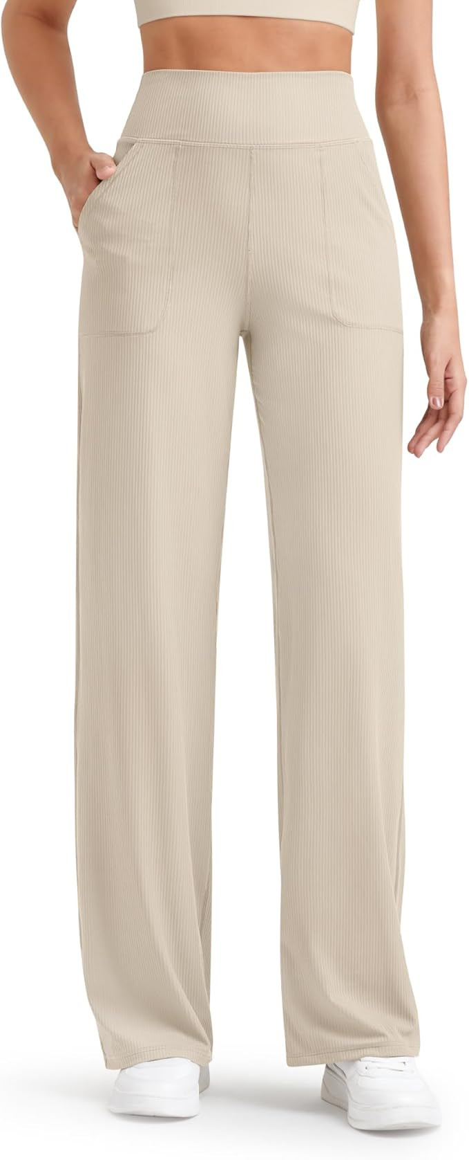 G4Free Women's Ribbed Knit Wide Leg Pants with Pockets Lightweight Stretchy Yoga Pants Casual Lou... | Amazon (US)