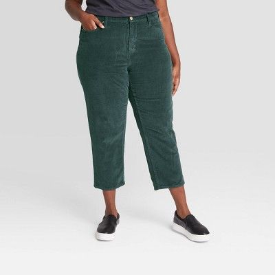 Women's High-Rise Vintage Straight Cropped Corduroy Pants - Universal Thread™ Green | Target
