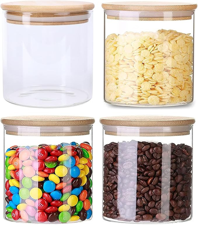 Lawei 4 Pack Glass Storage Jars with Airtight Bamboo Lids, 18.6 OZ Clear Glass Kitchen Canisters ... | Amazon (US)