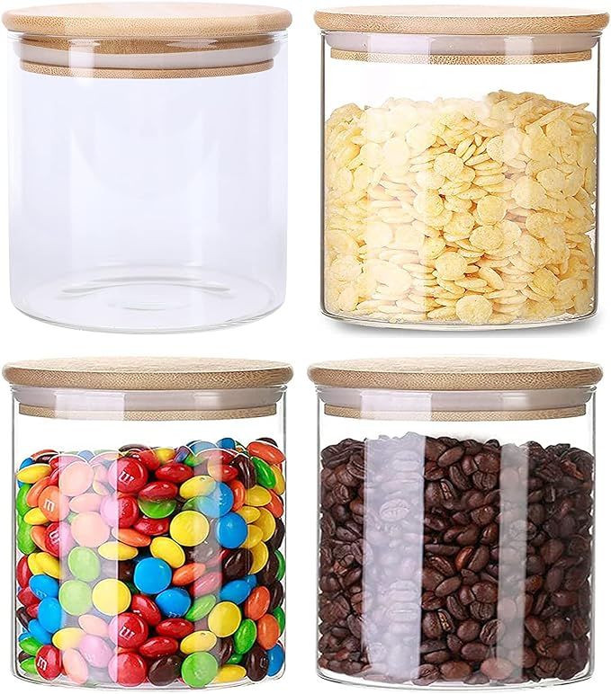 Lawei 4 Pack Glass Storage Jars with Airtight Bamboo Lids, 18.6 OZ Clear Glass Kitchen Canisters ... | Amazon (US)