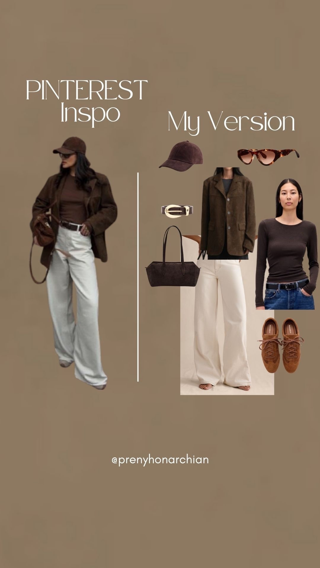 Pinterest inspo vs. my version 
Fall outfit 

Brown cateye sunglasses 
Brown suede cap 
Brown suede jacket 
Brown long sleeve basic top
Brown suede belt 
Brown suede handbag 
Brown suede sneakers 
Ivory denim

Madewell 
TEUX sunglasses 
banana republic 
Massimo dutti 




#LTKShoeCrush #LTKSeasonal #LTKxMadewell
