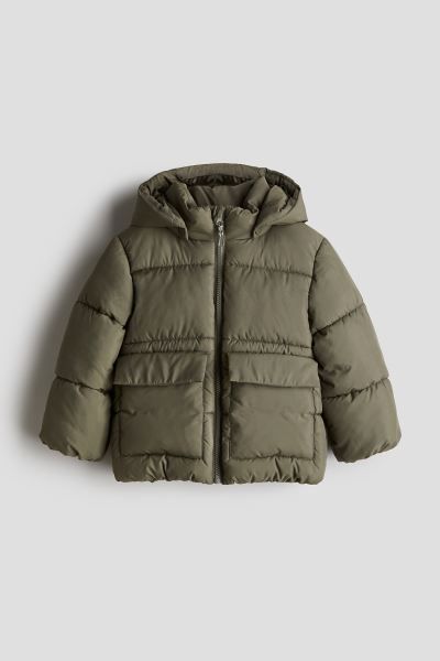 Water-Repellent Puffer Jacket - Long sleeve - Regular length - Dark beige - Kids | H&M US | H&M (US + CA)