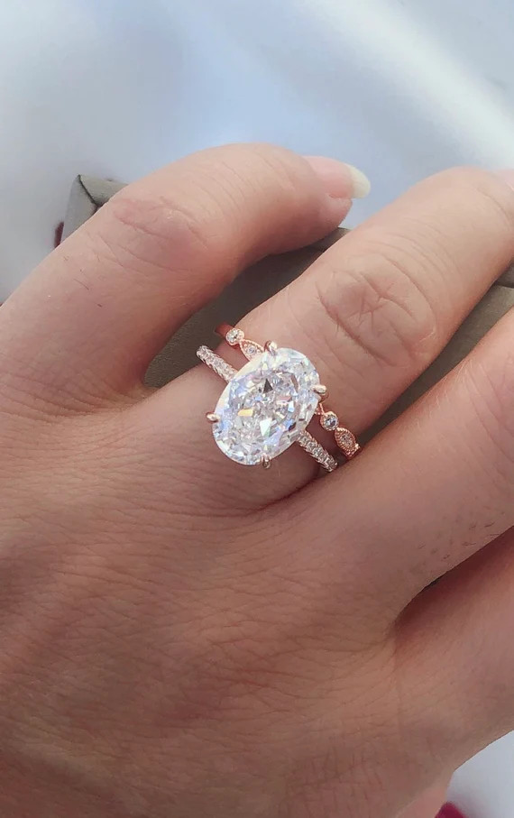 3.25 Ctw Oval Accented Art Deco Wedding Ring Set Oval | Etsy | Etsy (US)