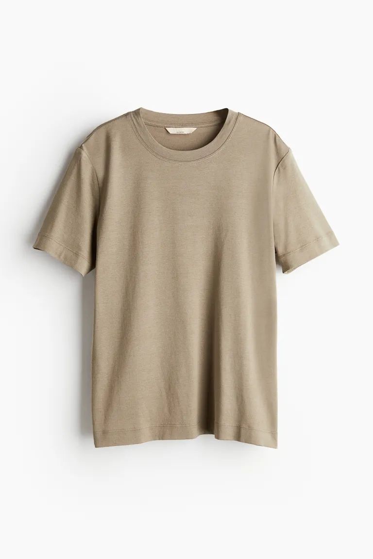 Silk-blend T-shirt - Dark beige - Ladies | H&M US | H&M (US + CA)