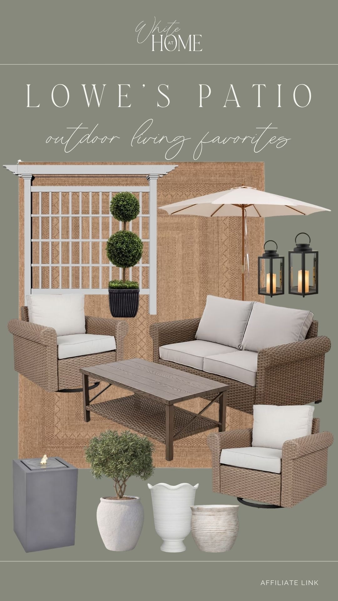 How beautiful does this outdoor inspiration look! Everything is from Lowe’s and fairly affordable. Cozy furniture, faux greenery, planters, and even water features! 

#LTKHome