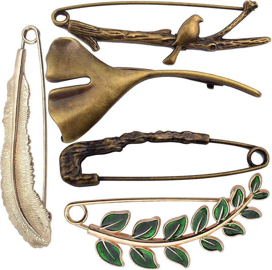 5pcs 5 Styles Extra Large Safety Pins Vintage Alloy Brooches Safety Pins Heavy Duty Quality Lapel... | Amazon (US)