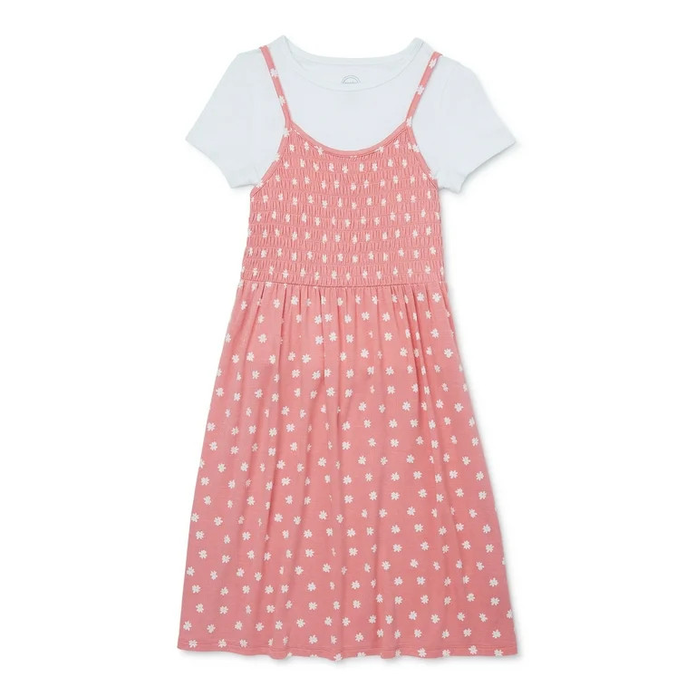 Wonder Nation Girls’  Smocked Slip Dress and Tee, 2-Piece Set, Sizes 4-18 & Plus | Walmart (US)