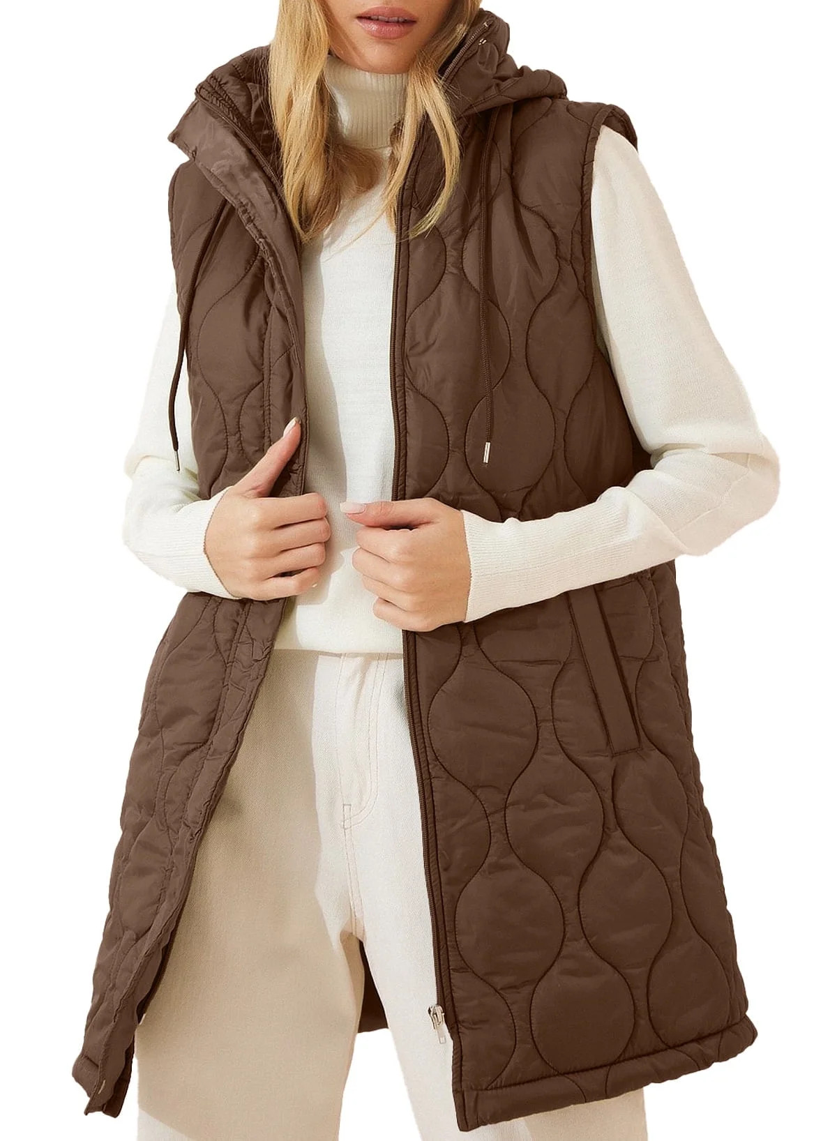 SHEWIN Womens Puffer Vest Full Zipper Hooded Long Quilted Jackets Sleeveless Winter Warm Coat Out... | Walmart (US)