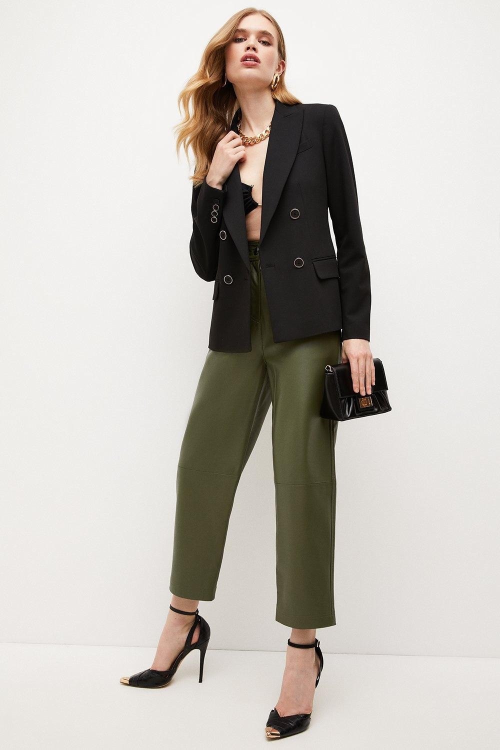 Leather Tailored Straight Leg Trousers | Karen Millen UK & IE