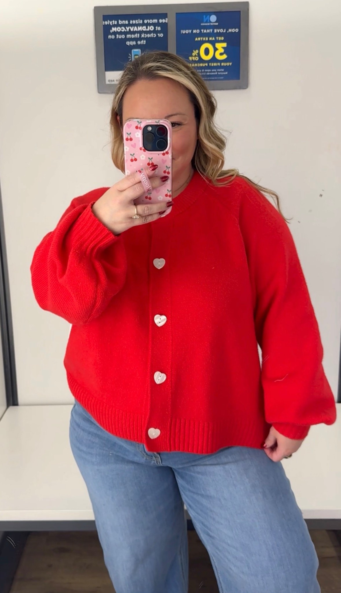 Old Navy try on! 
The cutest red cardigan sweater! The heart buttons got me! 😍
Super soft and cute for the holidays and Valentine’s Day! 

Midsize style, winter sweaters, holiday style, holiday outfit, petite style, old navy, affordable fashion, Christmas outfit, workwear style 

#LTKMidsize #LTKHoliday #LTKPetite