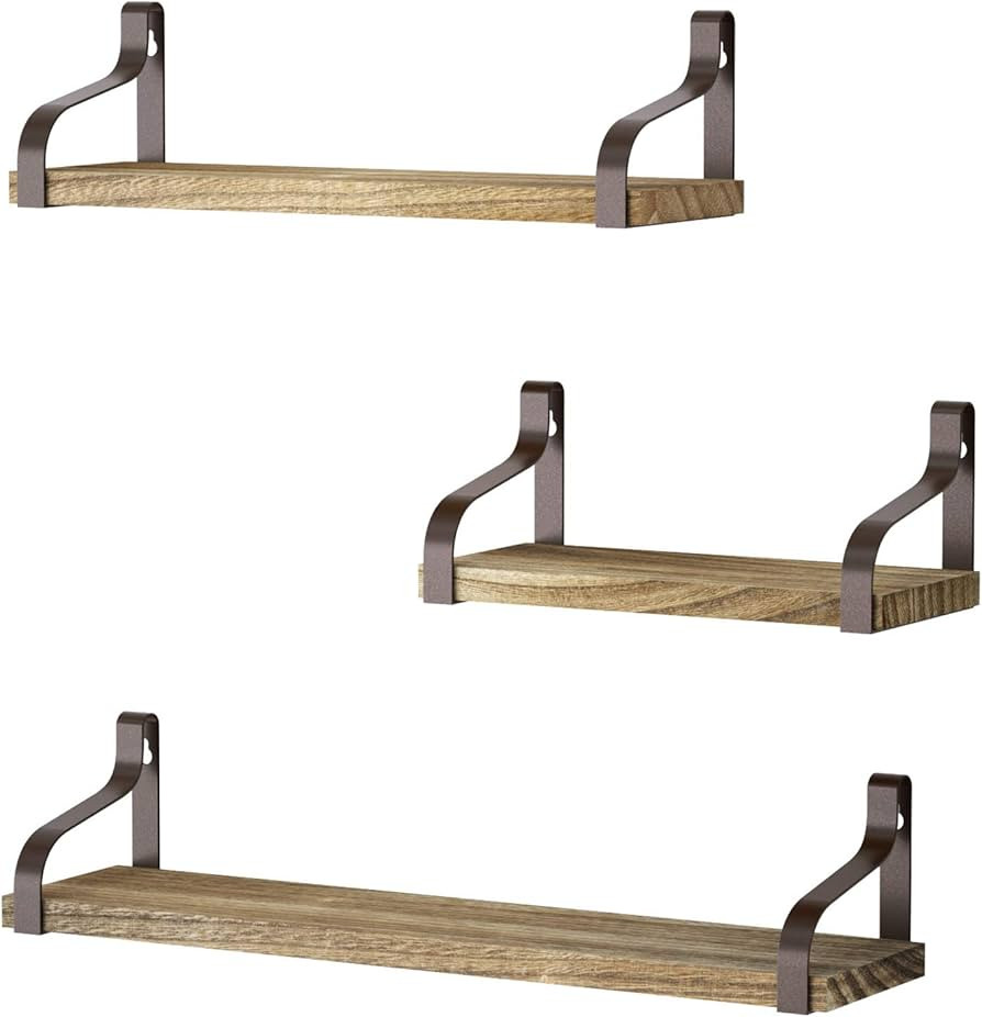 Love-KANKEI Floating Shelves Wall Mounted Set of 3, Rustic Wood Wall Storage Shelves for Bedroom,... | Amazon (US)