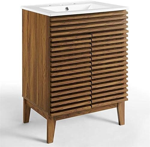 Modway Render Mid-Century Bathroom Vanity With Sink in Walnut White,24 Inch | Amazon (US)