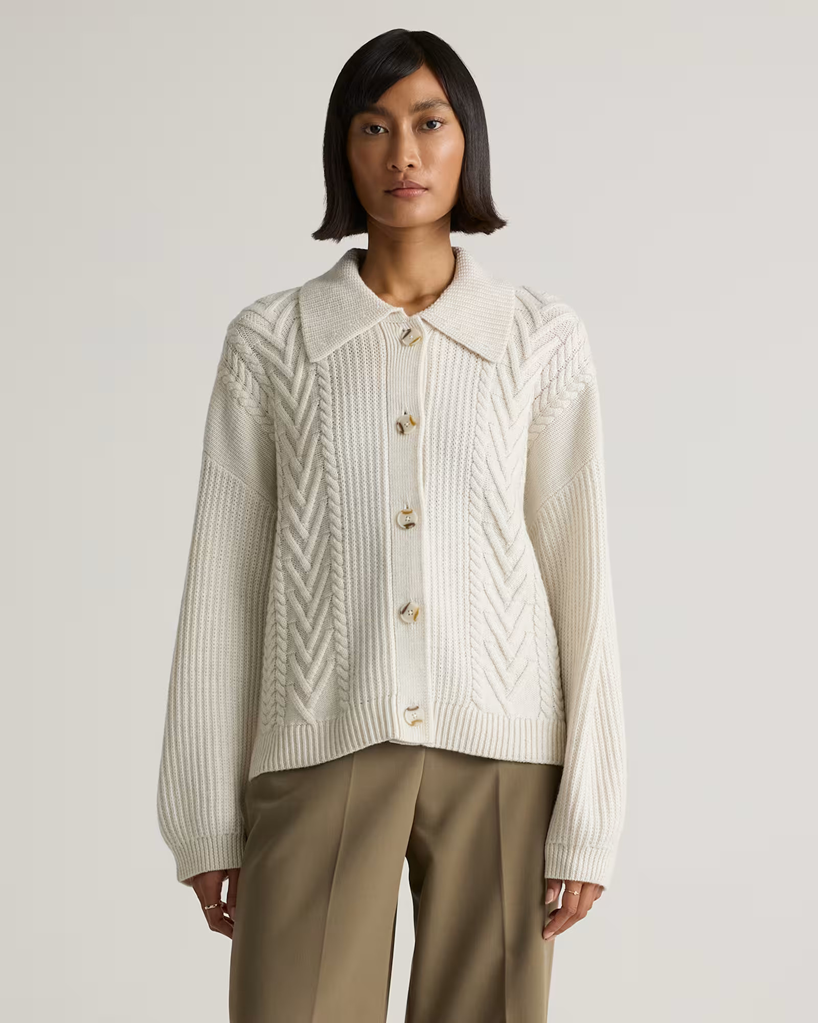 Australian Merino Wool Collared Cable Cardigan | Quince