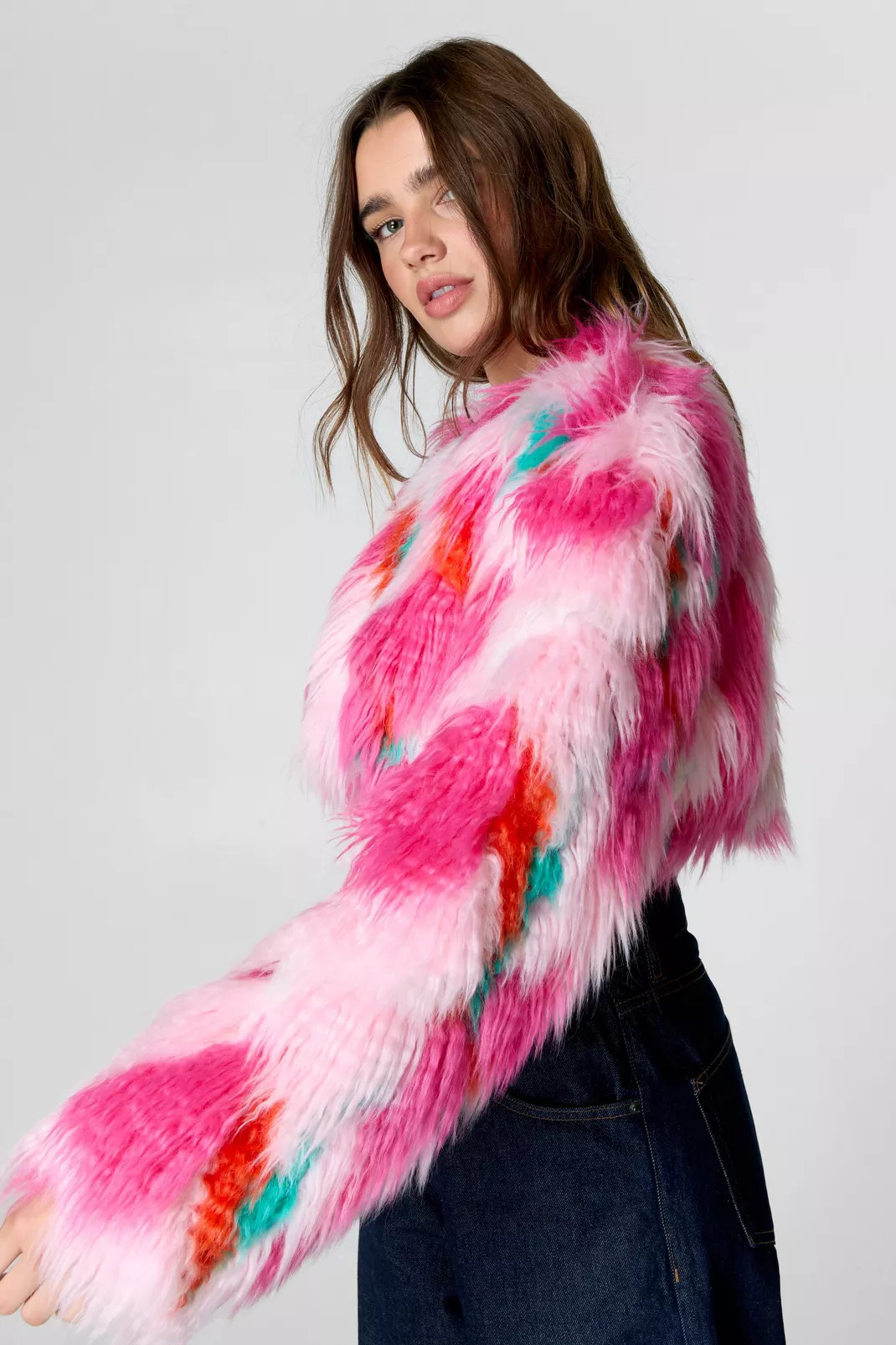Premium Patchwork Faux Fur Cropped Coat | Nasty Gal US