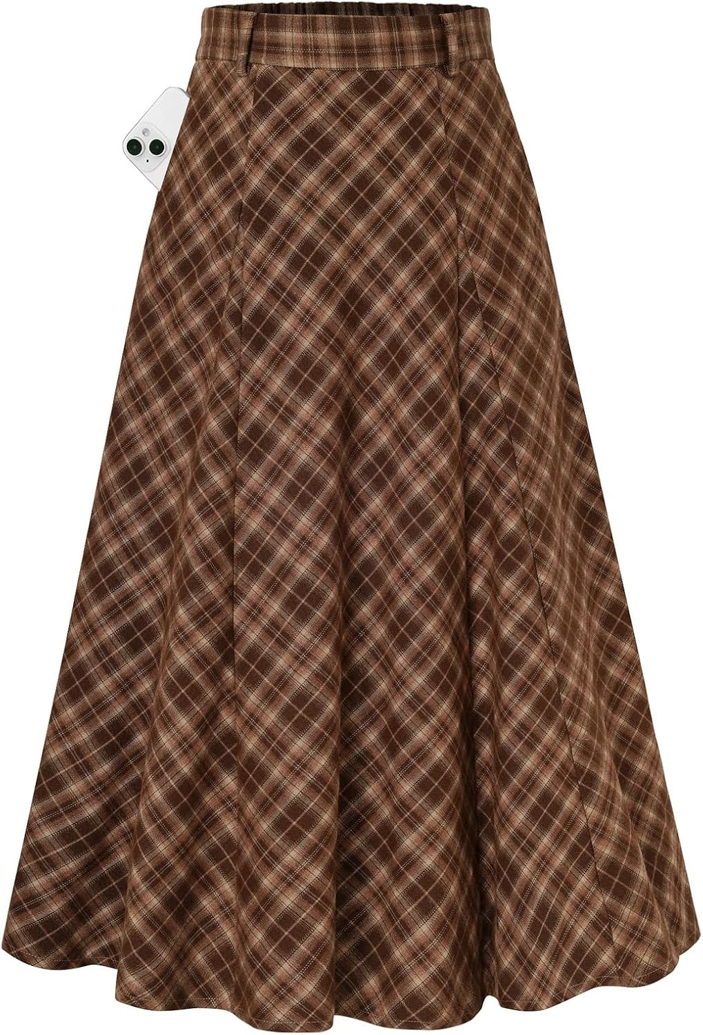 Kate Kasin Women Plaid Midi Skirts, High Waist A Line Skirt with Pockets | Amazon (US)