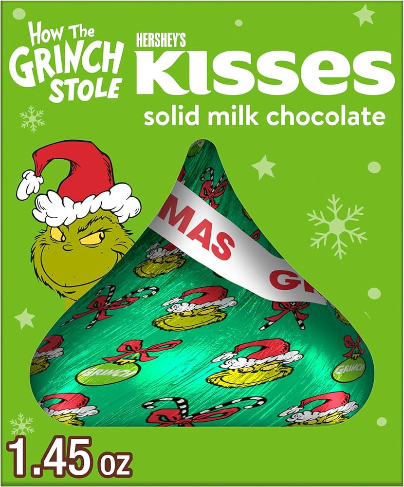 HERSHEY'S KISSES Grinch Solid Milk Chocolate, Small Christmas Candy Gift Box, 1.45 oz | Amazon (US)