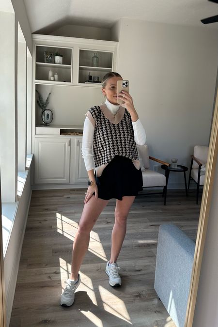 Fall athleisure outfit
Sweater vest in S
Turtleneck in S
Tennis skirt in S
New balance sneakers - size up in amazon pair

#LTKstyletip #LTKSeasonal #LTKshoecrush