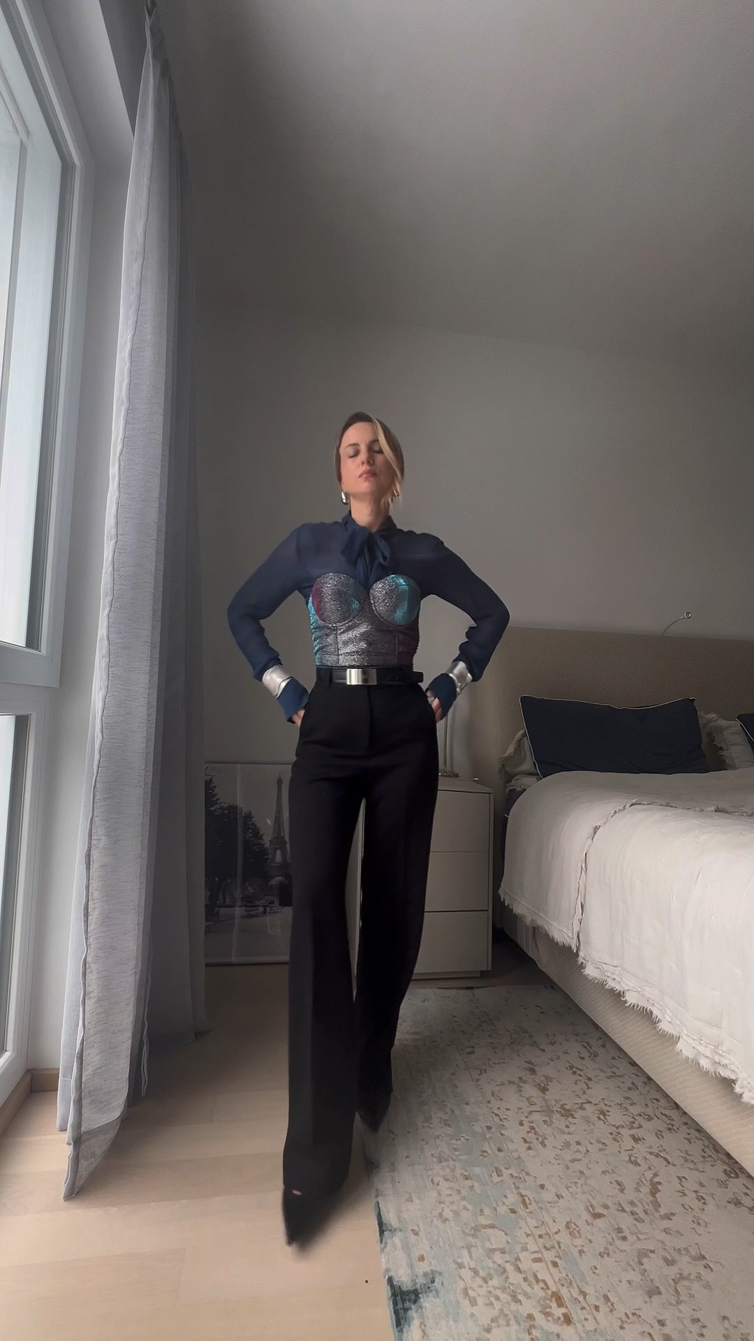 Corset Top, wide-leg pants, and a silk blouse, kitten heels

#LTKstyletip #LTKeurope #LTKover40