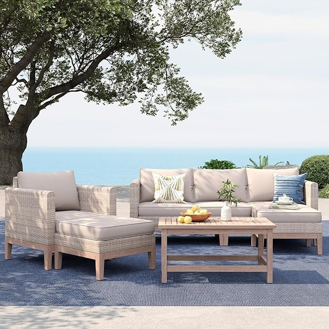 MFSTUDIO Wicker Patio Furniture Set, All Weather Rattan Outdoor Conversation Set with 2 Ottomans,... | Amazon (US)