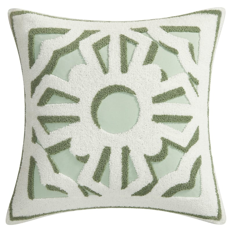 Green Trellis Embroidered Square Outdoor Throw Pillow, 18" | At Home