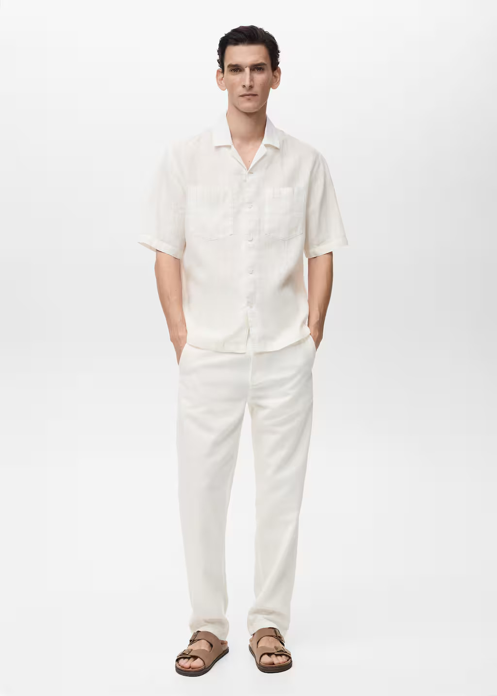 100% linen shirt with pinstripes white - Men - M - MANGO MAN | Mango (US/MX/AU)