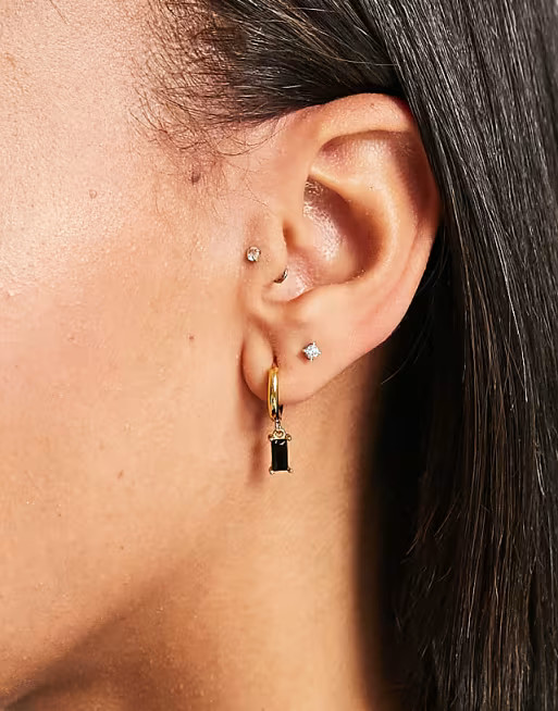 Bohomoon Alma gold plated stainless steel huggie hoop earrings with black crystal | ASOS (Global)