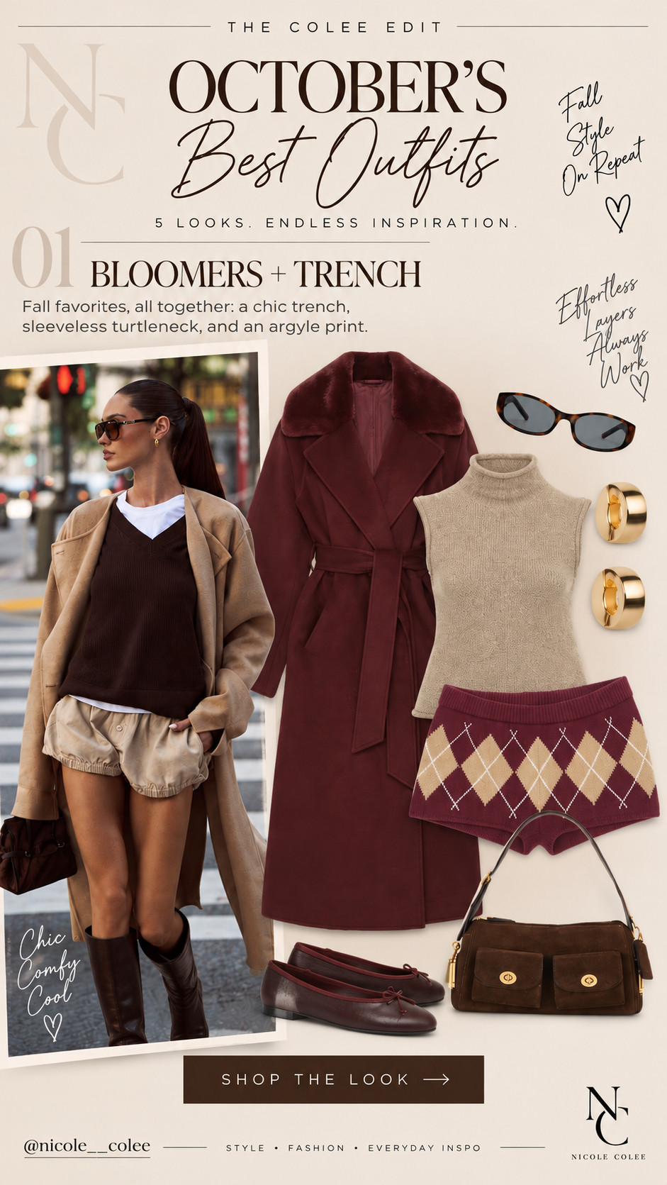 01 — BLOOMERS + TRENCH
Fall outfit math I fully support: bloomers + a luxe trench + a little argyle. 🤎🍂 Add a sleeveless knit, ballet flats and the perfect suede bag and suddenly the unexpected shorts feel very chic. This one is giving effortless fall girl in the city—and I’m into it. Shop the full look here on LTK!

#LTKdayinmylife #LTKootd #LTKSeasonal